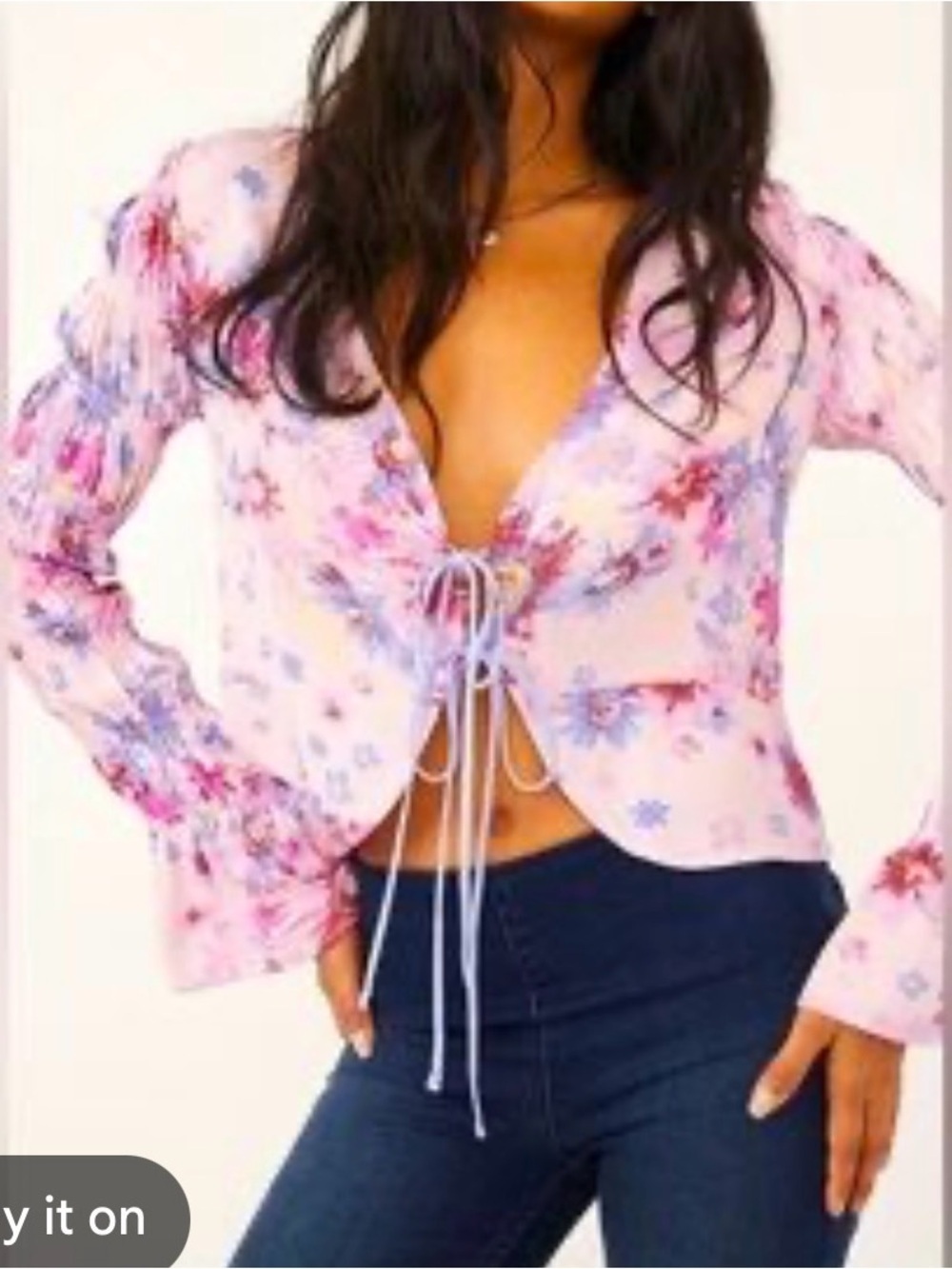 Free People Venice Printed Top Pink Rose Combo Open Front Tie Closure Small Boho